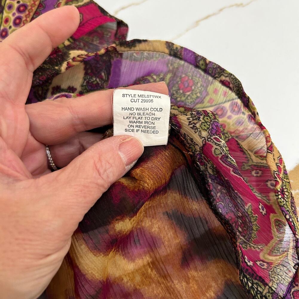 Fig & Flower Blouse Womens 2X Sheer Paisley Boho Peasant Top Mixed Print Plus - Picture 9 of 9